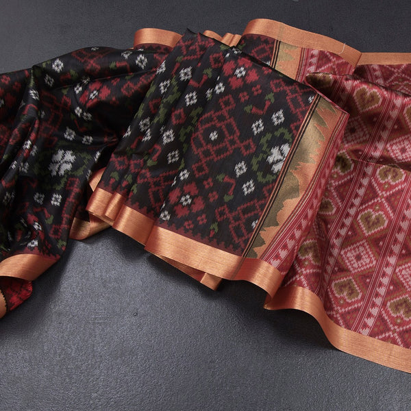 Raw Silk Black Printed Saree 02
