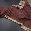 Raw Silk Maroon Checks With Printed Saree