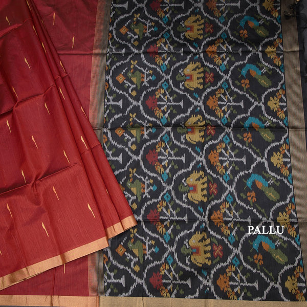 Silk Cotton Maroon Saree With Malli Moggu Design