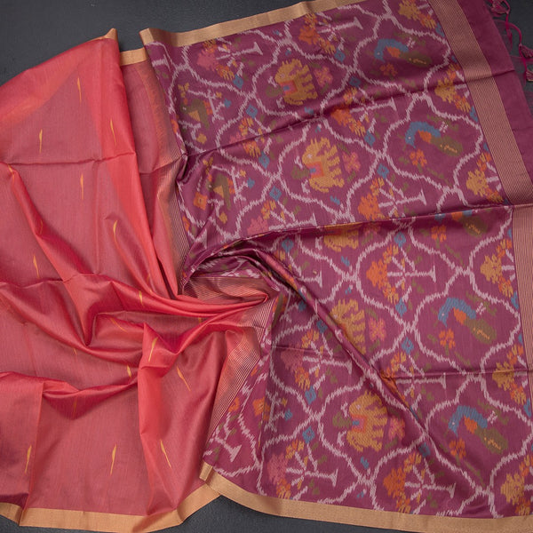 Silk Cotton Peach Saree With Malli Moggu Design
