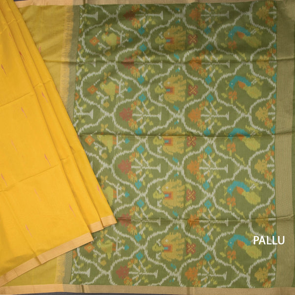 Silk Cotton Mango Yellow Saree With Malli Moggu Design