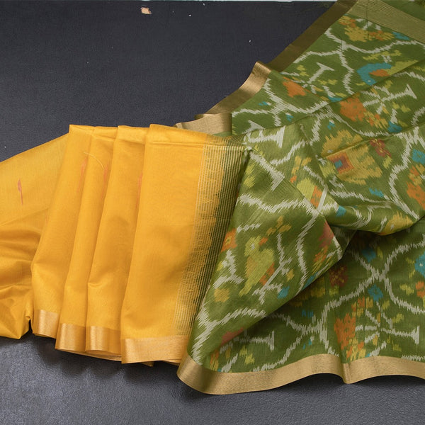 Silk Cotton Mango Yellow Saree With Malli Moggu Design
