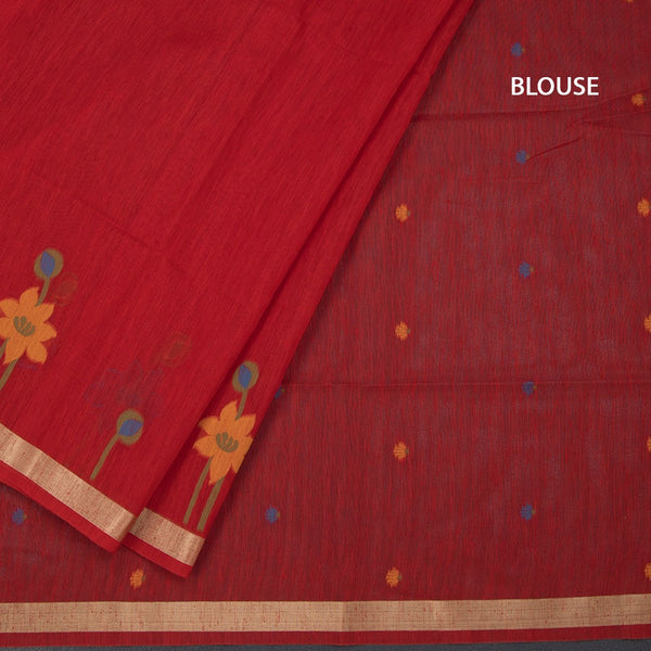Raw Silk Red Thread Work Saree