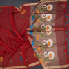 Raw Silk Red Thread Work Saree