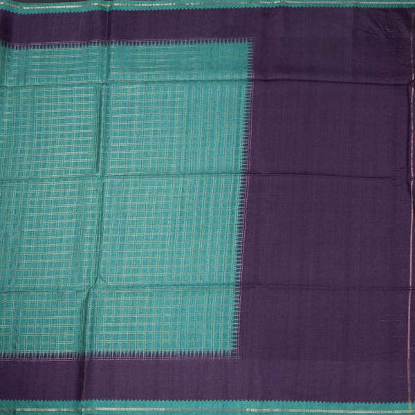 Raw Silk Peacocok Green Zari Checked Saree