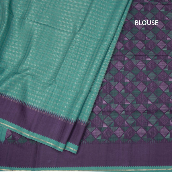 Raw Silk Peacocok Green Zari Checked Saree