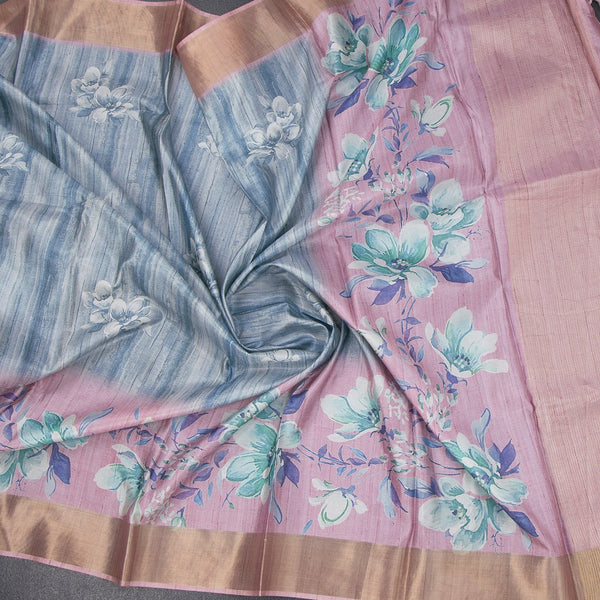 Raw Silk Multi Colour Floral Printed Saree 03