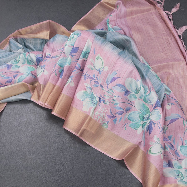 Raw Silk Multi Colour Floral Printed Saree 03
