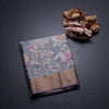 Raw Silk Grey Floral Printed Saree 02