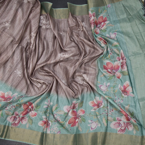 Raw Silk Multi Colour Floral Printed Saree