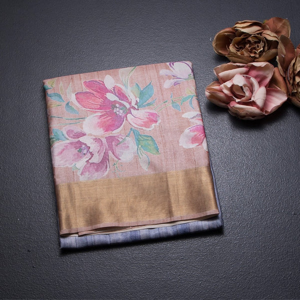 Raw Silk Multi Colour Floral Printed Saree 02