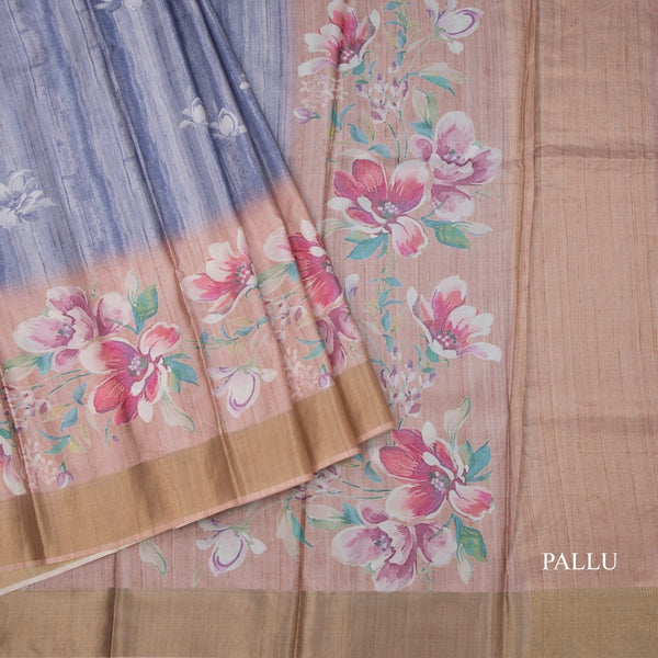Raw Silk Multi Colour Floral Printed Saree 02
