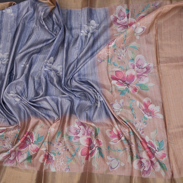 Raw Silk Multi Colour Floral Printed Saree 02