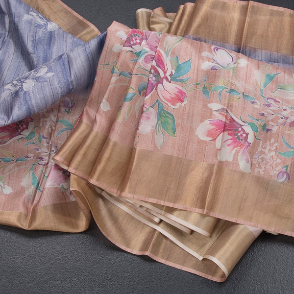 Raw Silk Multi Colour Floral Printed Saree 02