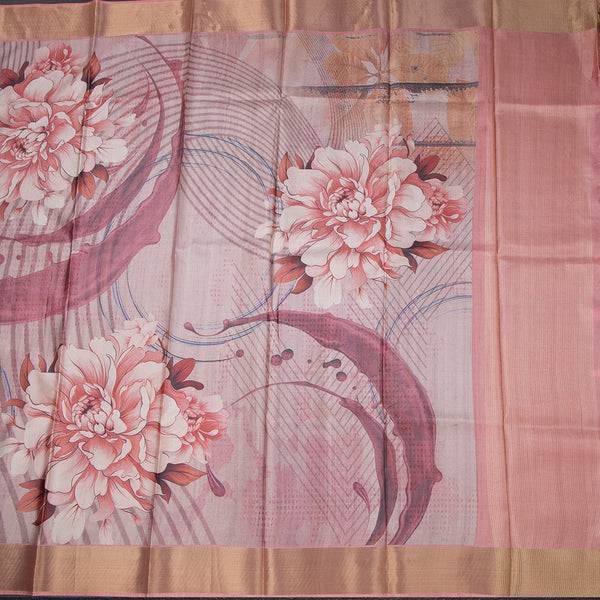 Raw Silk Peach Floral Printed Saree 04