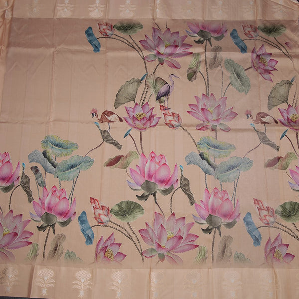 Raw Silk Peach Floral Printed Saree 05