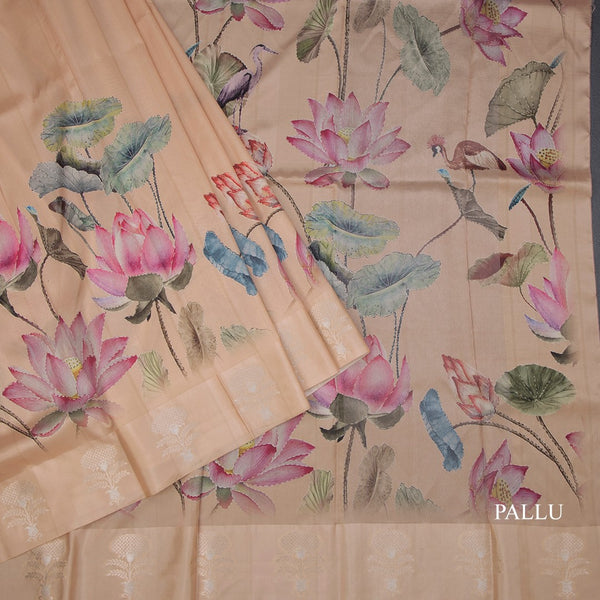 Raw Silk Peach Floral Printed Saree 05