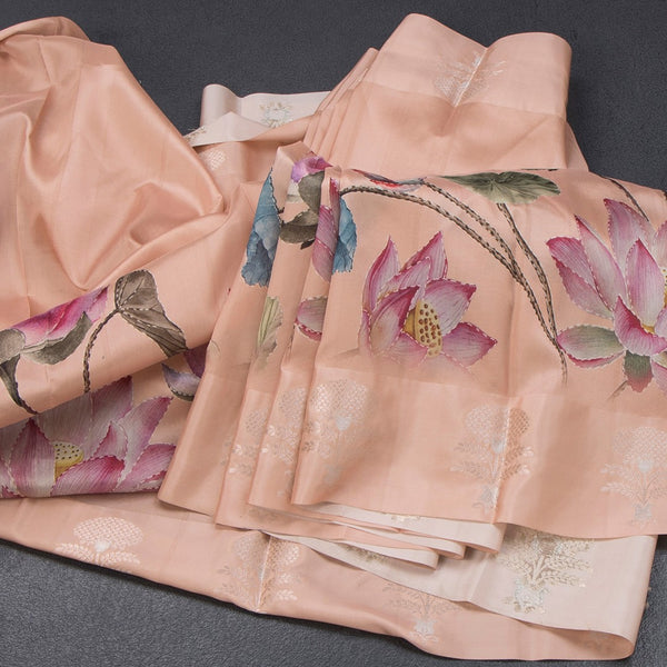 Raw Silk Peach Floral Printed Saree 05
