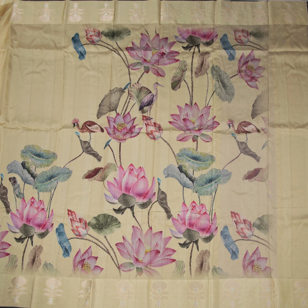 Raw Silk Yellow Floral Printed Saree