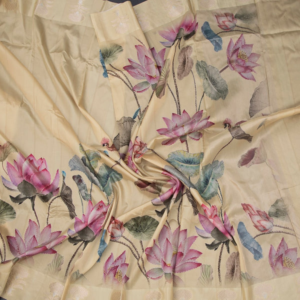 Raw Silk Yellow Floral Printed Saree