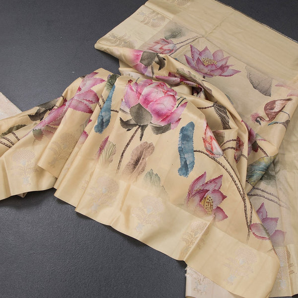 Raw Silk Yellow Floral Printed Saree