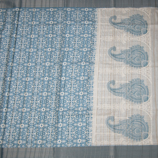 Raw Silk Blue Printed Saree