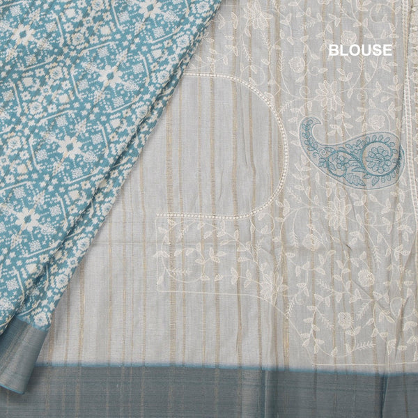 Raw Silk Blue Printed Saree