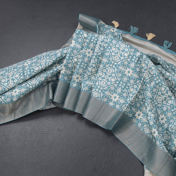 Raw Silk Blue Printed Saree