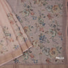 Semi Linen Light Peach Floral Printed With Zari Thread Work Saree