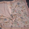 Semi Linen Light Peach Floral Printed With Zari Thread Work Saree
