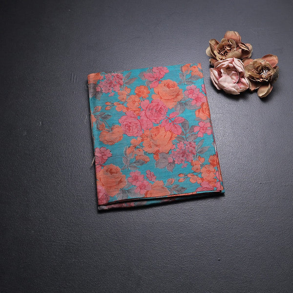 Pure Tussar Blue Floral Printed Saree 04