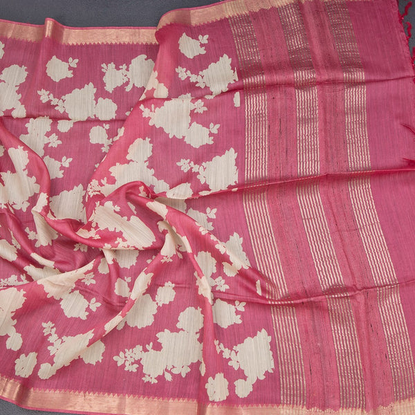 Pure Tussar Pink Printed Saree 02