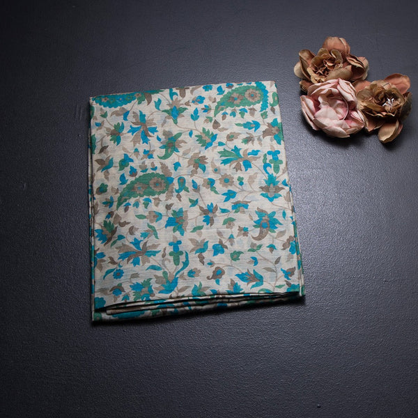 Pure Tussar Cream Leaf Printed Saree
