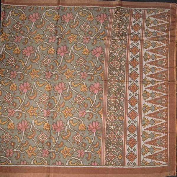 Raw Silk Grey Printed Saree 04