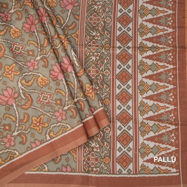 Raw Silk Grey Printed Saree 04