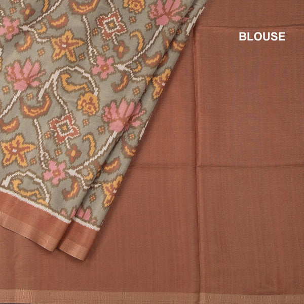 Raw Silk Grey Printed Saree 04