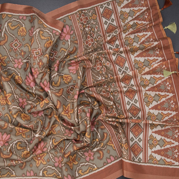 Raw Silk Grey Printed Saree 04
