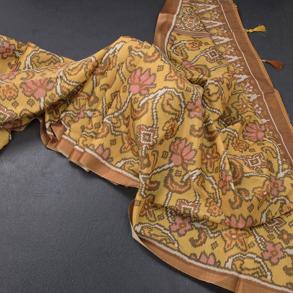 Raw Silk Yellow Printed Saree