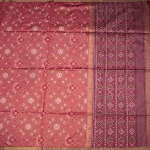 Raw Silk Dark Peach Printed Saree