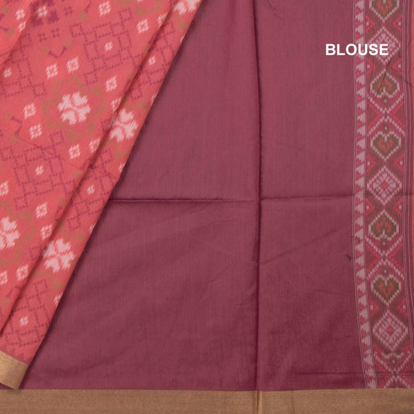 Raw Silk Dark Peach Printed Saree