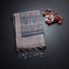 Raw Silk Teal Blue Zari Checked With Printed Saree