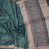 Raw Silk Teal Blue Zari Checked With Printed Saree