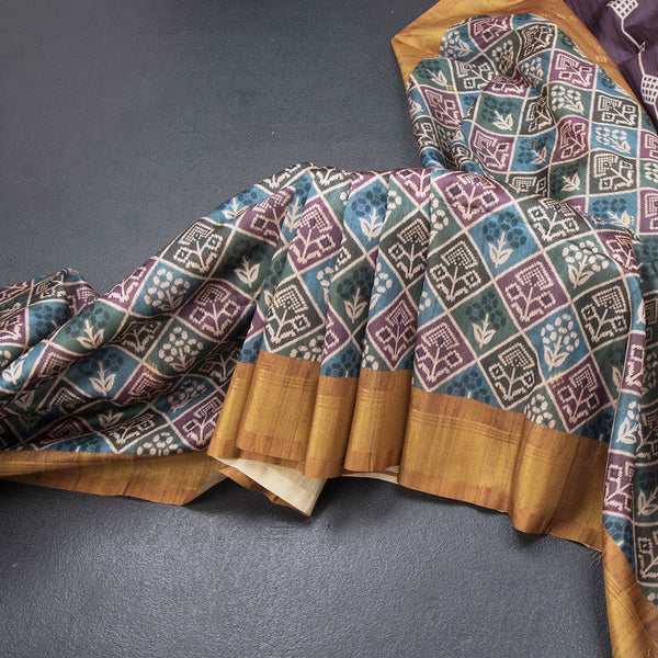 Raw Silk Multi Colour Printed Saree