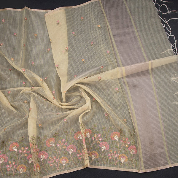 Kota Light Yellow Thread Work Saree