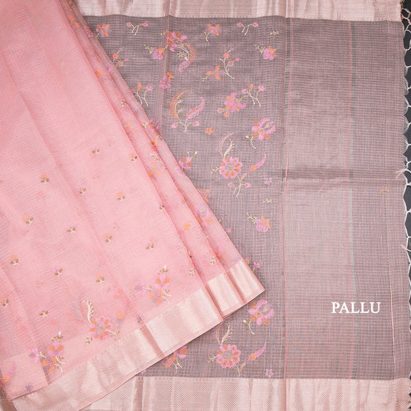Kota Peach Thread Work Saree