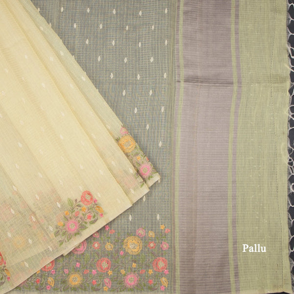 Kota Light Yellow Thread Work Saree 02