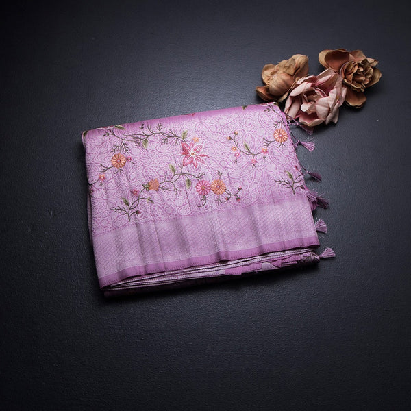 Banaras Lavender Zari With Thread Work Saree