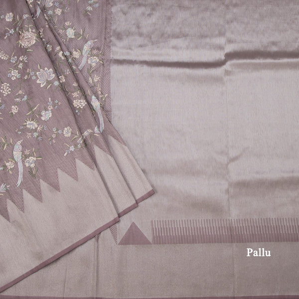 Banaras Lavender Zari With Thread Work Saree 02