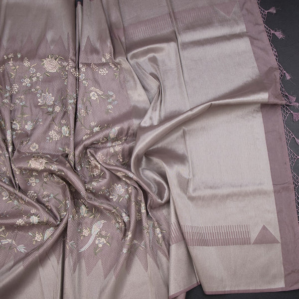 Banaras Lavender Zari With Thread Work Saree 02