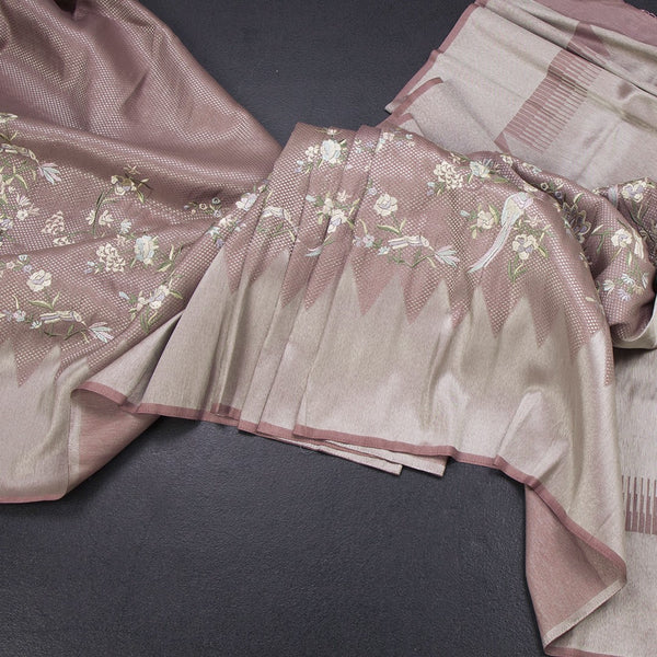Banaras Lavender Zari With Thread Work Saree 02